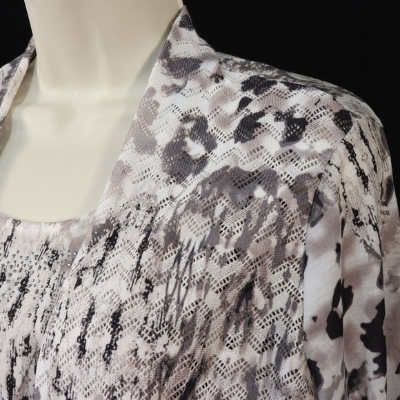 JM Collection Womens Mock Twin Set Jacket Tank Petite M Medium PM Lace Tan Black - Picture 5 of 11